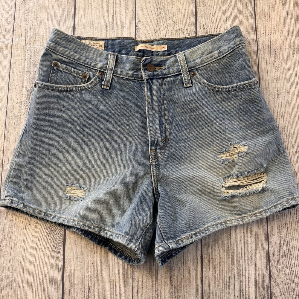 Levi's Premium 80s Mom Shorts Distressed Light Wash Denim Women's Size 26‎